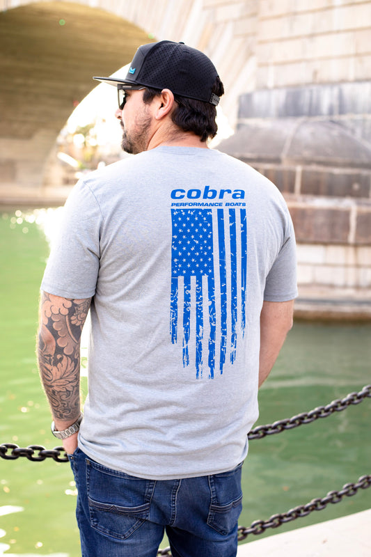 Men's Heathered Grey T-Shirt with Blue American Flag